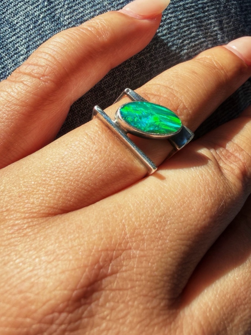 Green Opal Sterling Silver Statement Ring